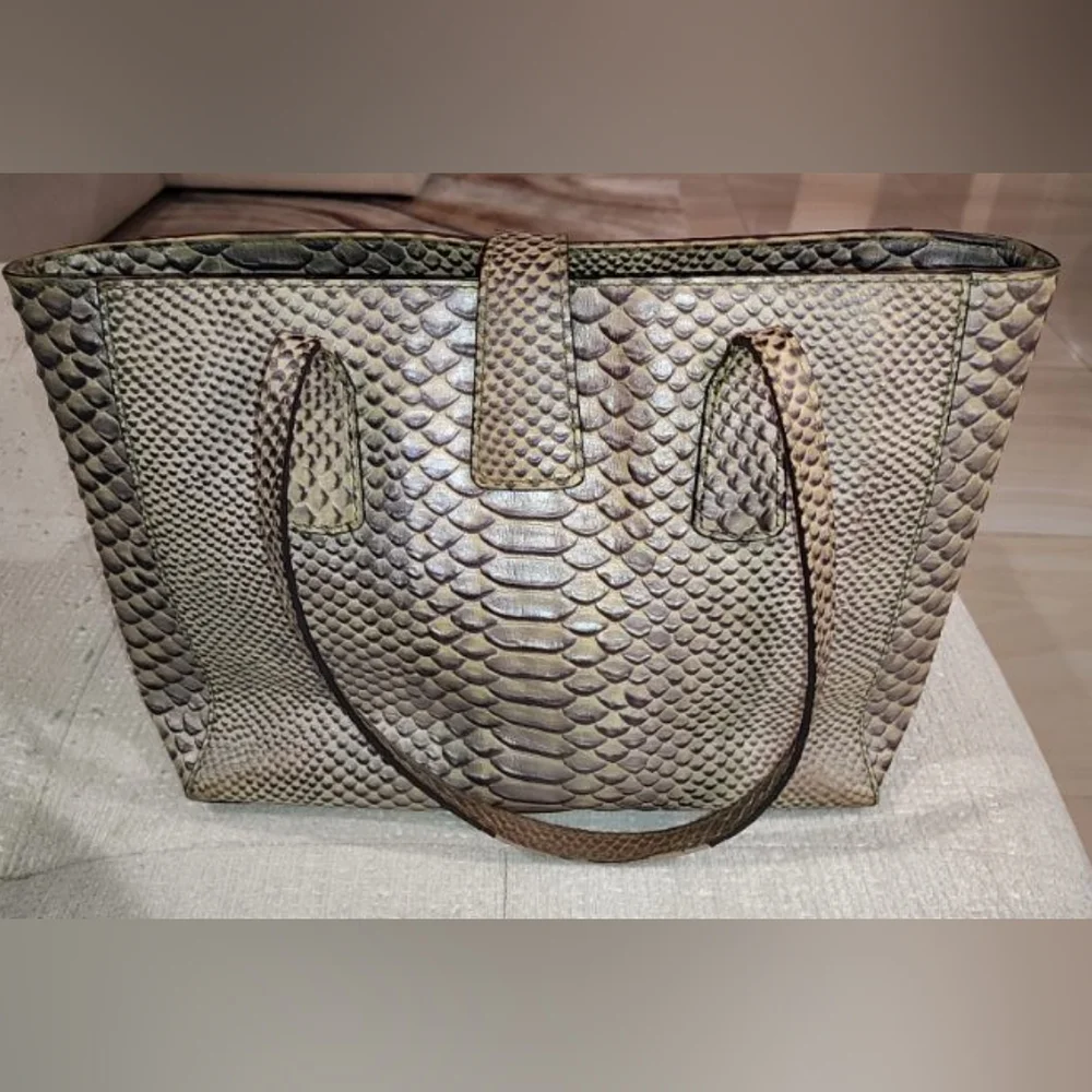 Dooney and Bourke Python-Embossed Gray Handbag - Picture 4 of 10